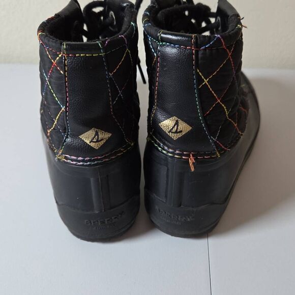 Sperry Topsider Girls Port Rainbow Quilted Duck Rain Boots Black Size 2M - Picture 3 of 8